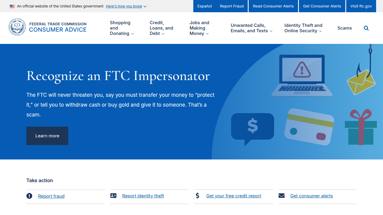 The Federal Trade Commission's Consumer Advice website, a vital resource for information on avoiding job scams and protecting against fraud.