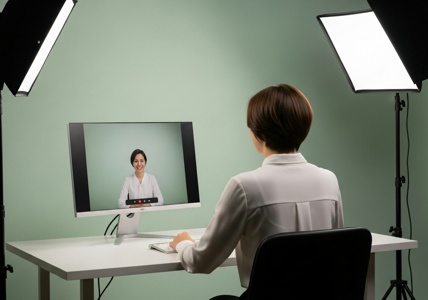 A remote high-ticket closer engaged in a professional video conference, closing a significant deal.