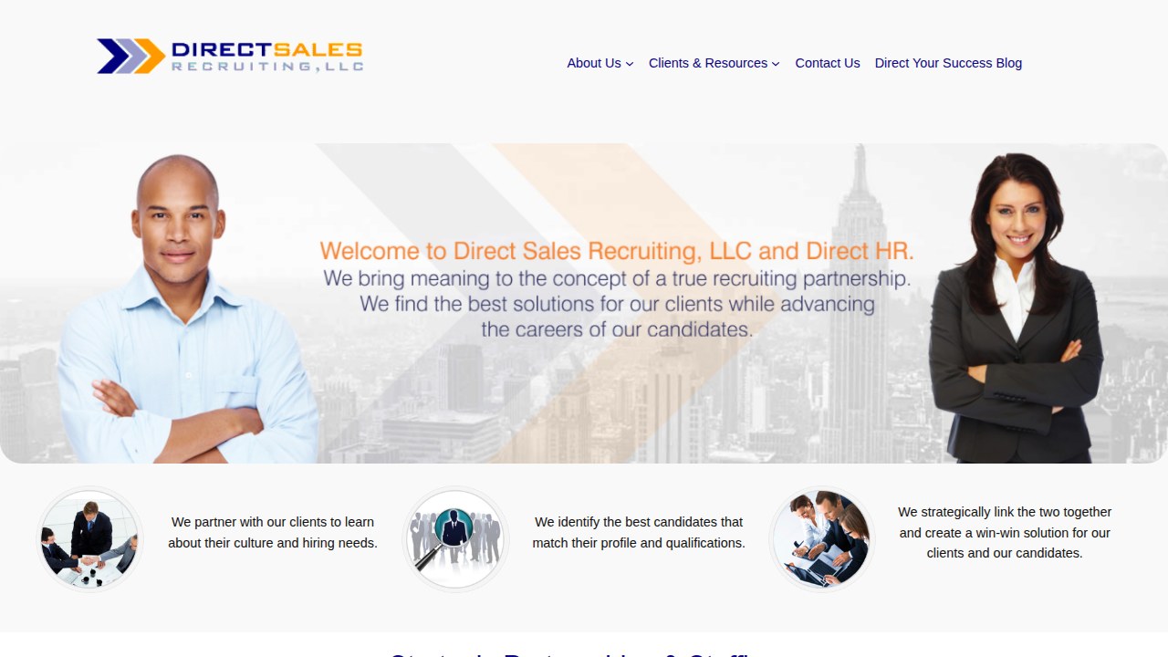 The official website for Direct Sales Recruiting LLC, a firm specializing in placing high-ticket closers with SaaS and enterprise clients.